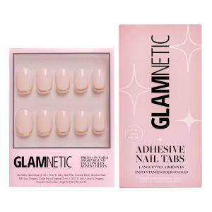 Glamnetic Press-On Nails & Adhesive Nail Tabs – Goal Digger | Glossy, Semi-Transparent, Short Round Nails with Gold Foil, Reusable | 12 Sizes – 30 Nail Kit