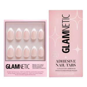 Glamnetic Press-On Nails & Adhesive Nail Tabs – Ma Damn | French Tip, UV Finish Short Pointed Almond Shape, Reusable Semi-Transparent Nails in 12 Sizes – 24 Nail Kit