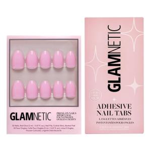 Glamnetic Press-On Nails & Adhesive Nail Tabs – Think Pink | Solid Opaque Light Pastel Pink Short Oval Nails, Reusable | 15 Sizes – 30 Nail Kit