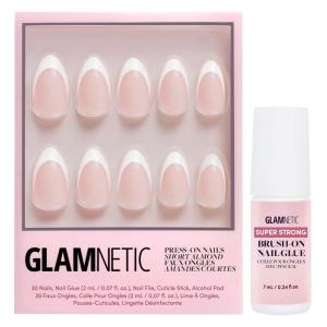 Glamnetic Press-On Nails & Brush-On Nail Glue | Ma Damn White French Tips, Short Almond Shape