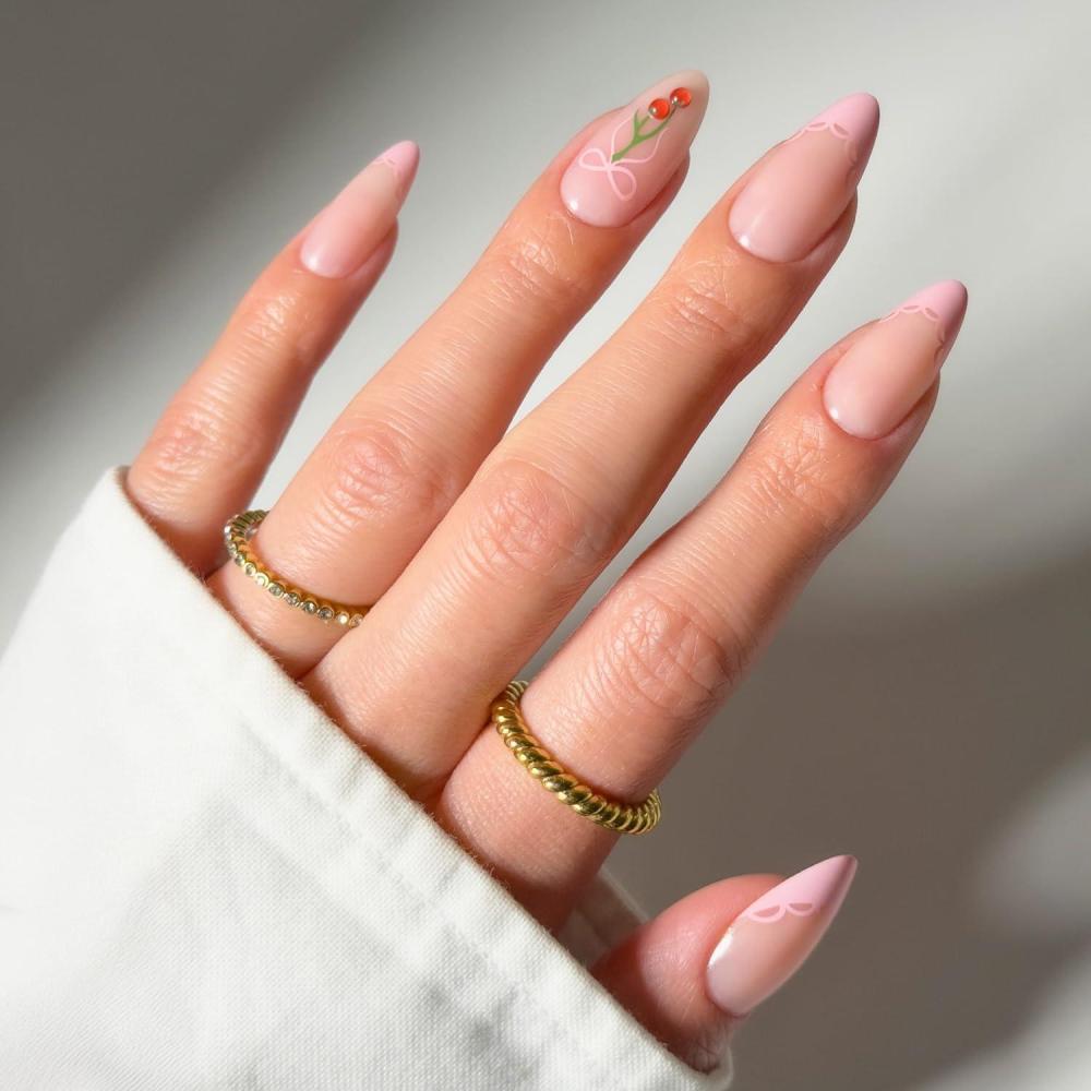 imageGlamnetic Press On Nails Honeydewy Short Squoval Fake Nails in Mint Green with Glazed Finish Salon Quality 15 Sizes 30 Nail Kit with GlueCherry Bow