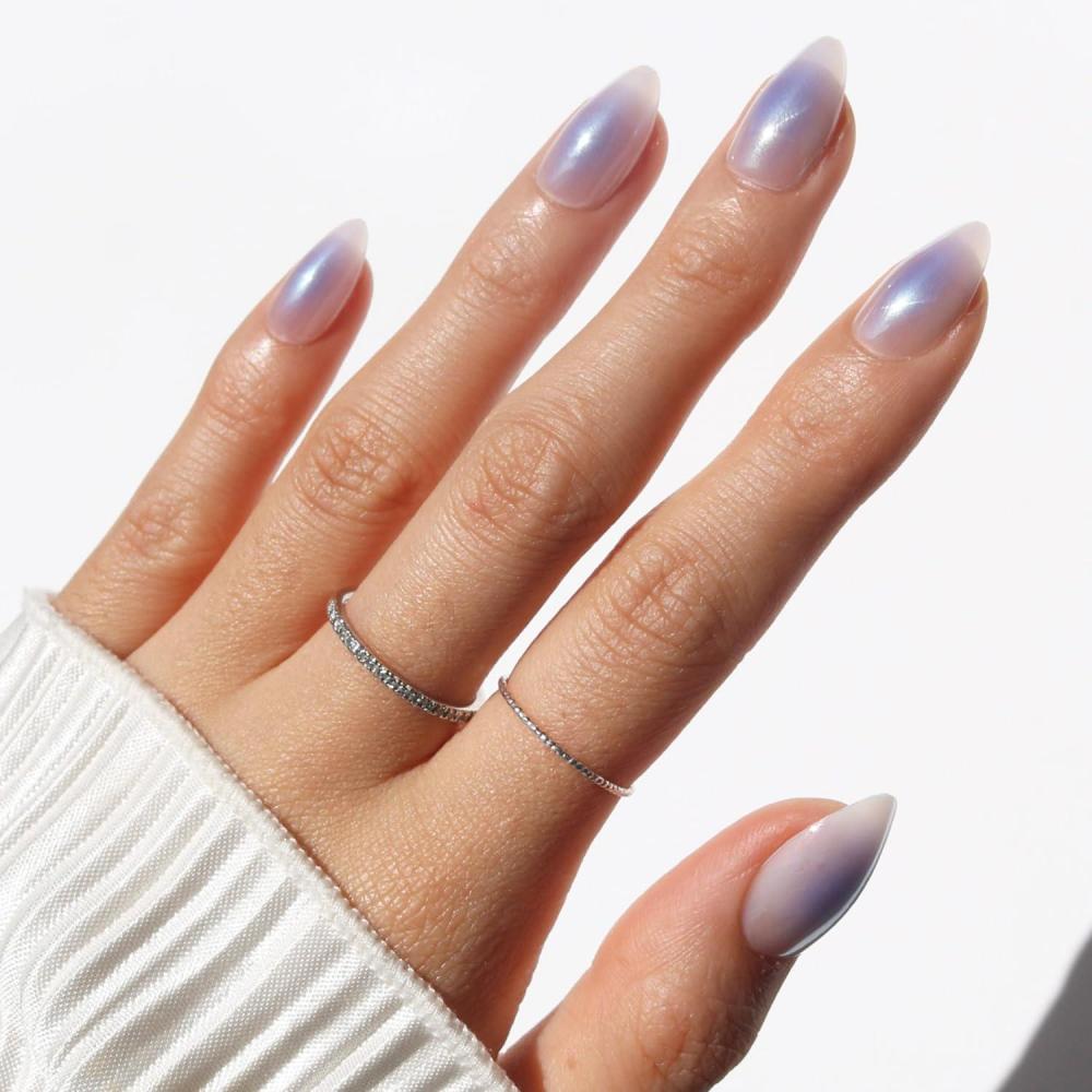 imageGlamnetic Press On Nails Honeydewy Short Squoval Fake Nails in Mint Green with Glazed Finish Salon Quality 15 Sizes 30 Nail Kit with GlueSky Berry