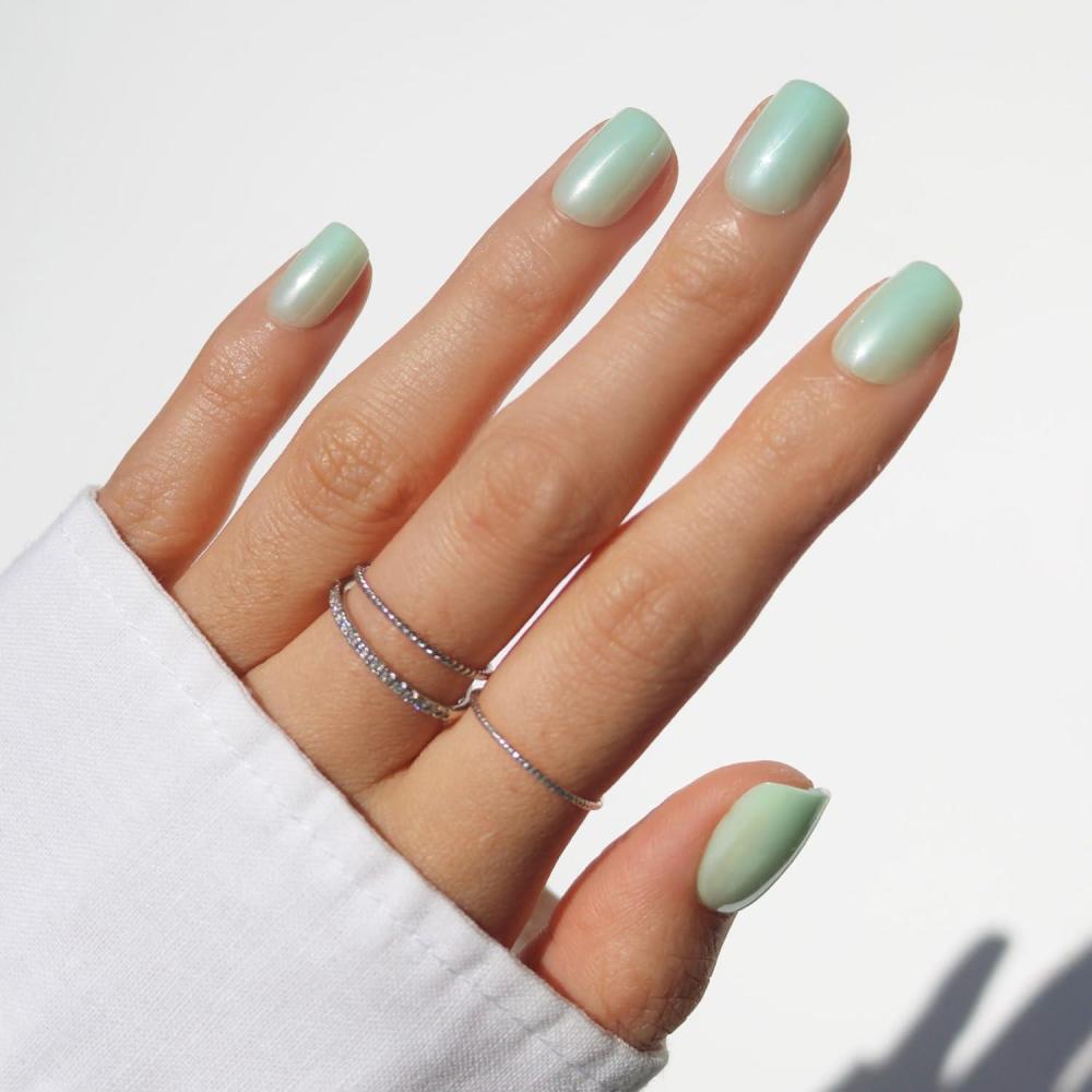 imageGlamnetic Press On Nails Sky Berry Short Almond Fake Nails with Milky White Base amp Blue Aura Center in Glazed Finish Salon Quality 15 Sizes 30 Nail Kit with GlueHoneydewy