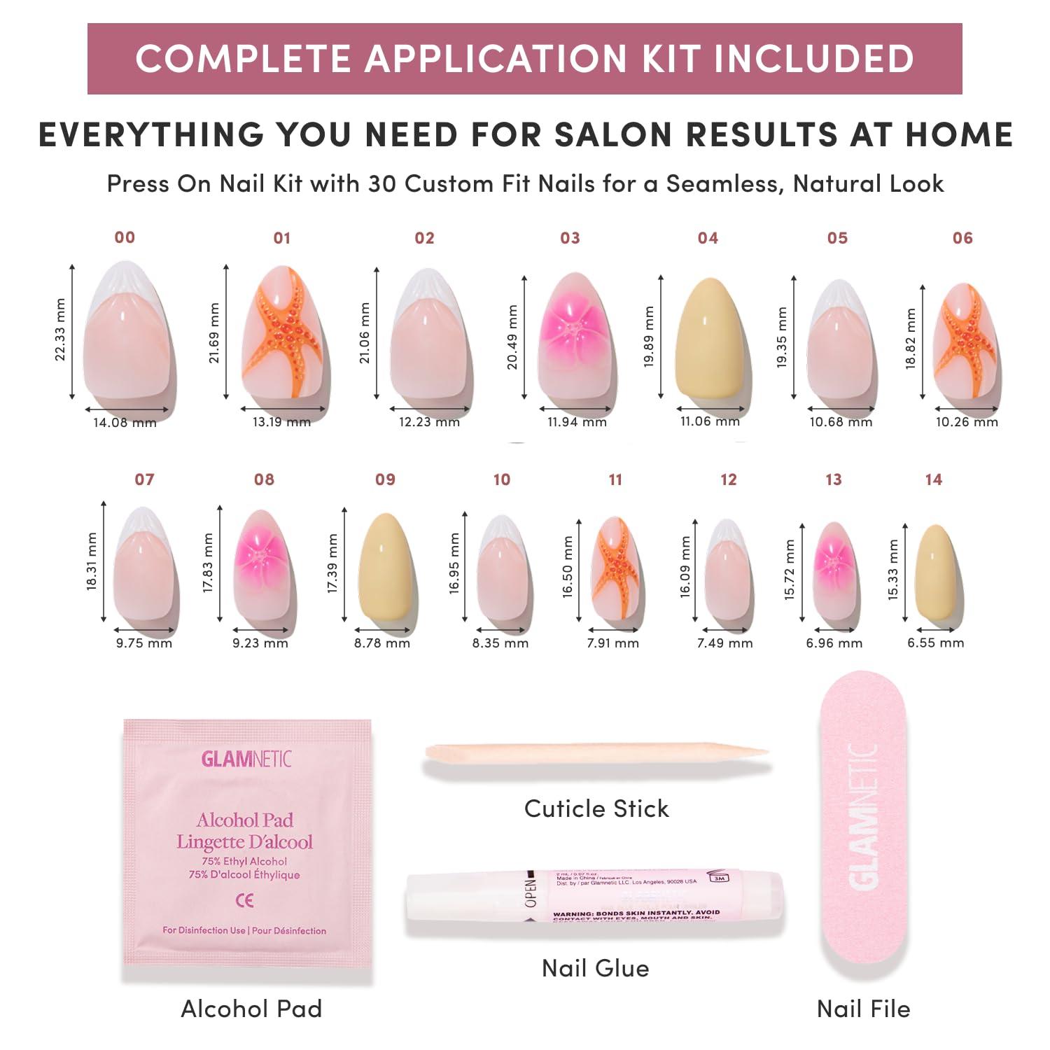 imageGlamnetic Press On Nails Short Oval Fake Nails with Blue French Tips Polka Dots amp Whale Accents Salon Quality Summer Nails Whale Waves 15 Sizes 30 Nail Kit with GlueSunset Tide