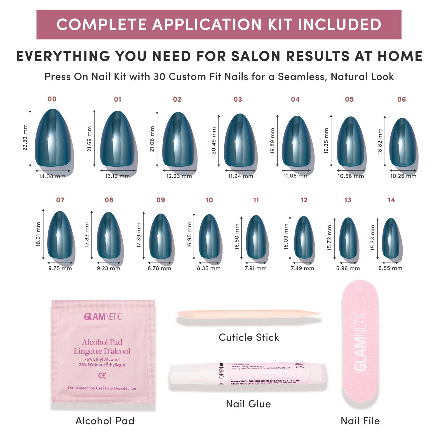 imageGlamnetic Press On Nails Short Oval Fake Nails with Blue French Tips Polka Dots amp Whale Accents Salon Quality Summer Nails Whale Waves 15 Sizes 30 Nail Kit with GlueMidnight Teal