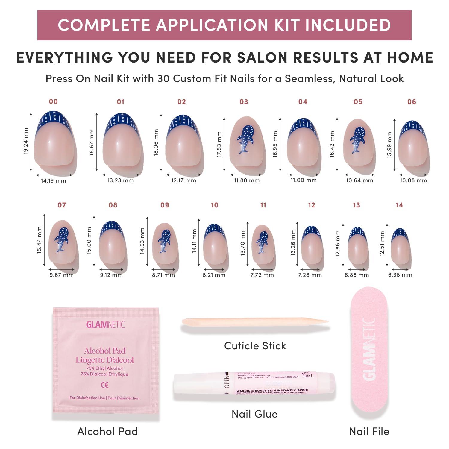imageGlamnetic Press On Nails Short Oval Fake Nails with Blue French Tips Polka Dots amp Whale Accents Salon Quality Summer Nails Whale Waves 15 Sizes 30 Nail Kit with GlueWhale Waves