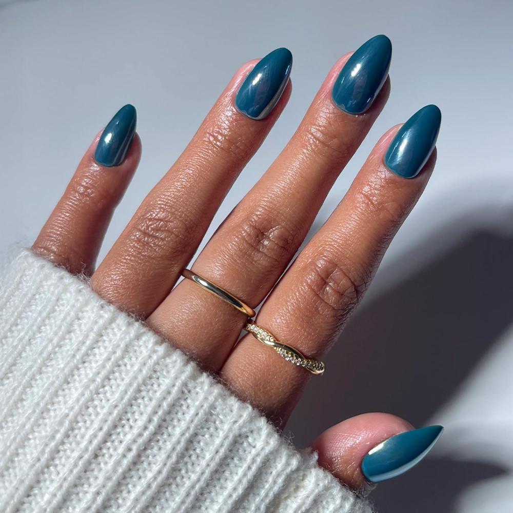 imageGlamnetic Press On Nails Short Oval Fake Nails with Blue French Tips Polka Dots amp Whale Accents Salon Quality Summer Nails Whale Waves 15 Sizes 30 Nail Kit with GlueMidnight Teal