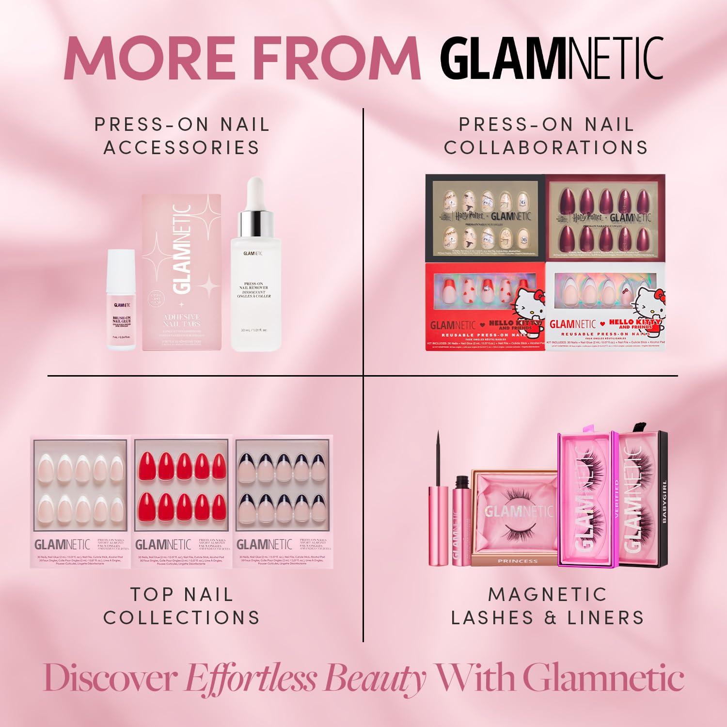 imageGlamnetic Press On Nails Winter Glaze Glossy Short Almond French Tip Nails with Snowflake Accents Salon Quality 15 Sizes 30 Nail Kit with GlueSubzero
