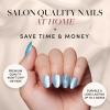 Glamnetic Press On Nails – Winter Glaze | Glossy, Short Almond French Tip Nails with Snowflake Accents, Salon Quality | 15 Sizes – 30 Nail Kit with Glue(Subzero)