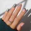 Glamnetic Press On Nails – Winter Glaze | Glossy, Short Almond French Tip Nails with Snowflake Accents, Salon Quality | 15 Sizes – 30 Nail Kit with Glue(Velvet Pine)