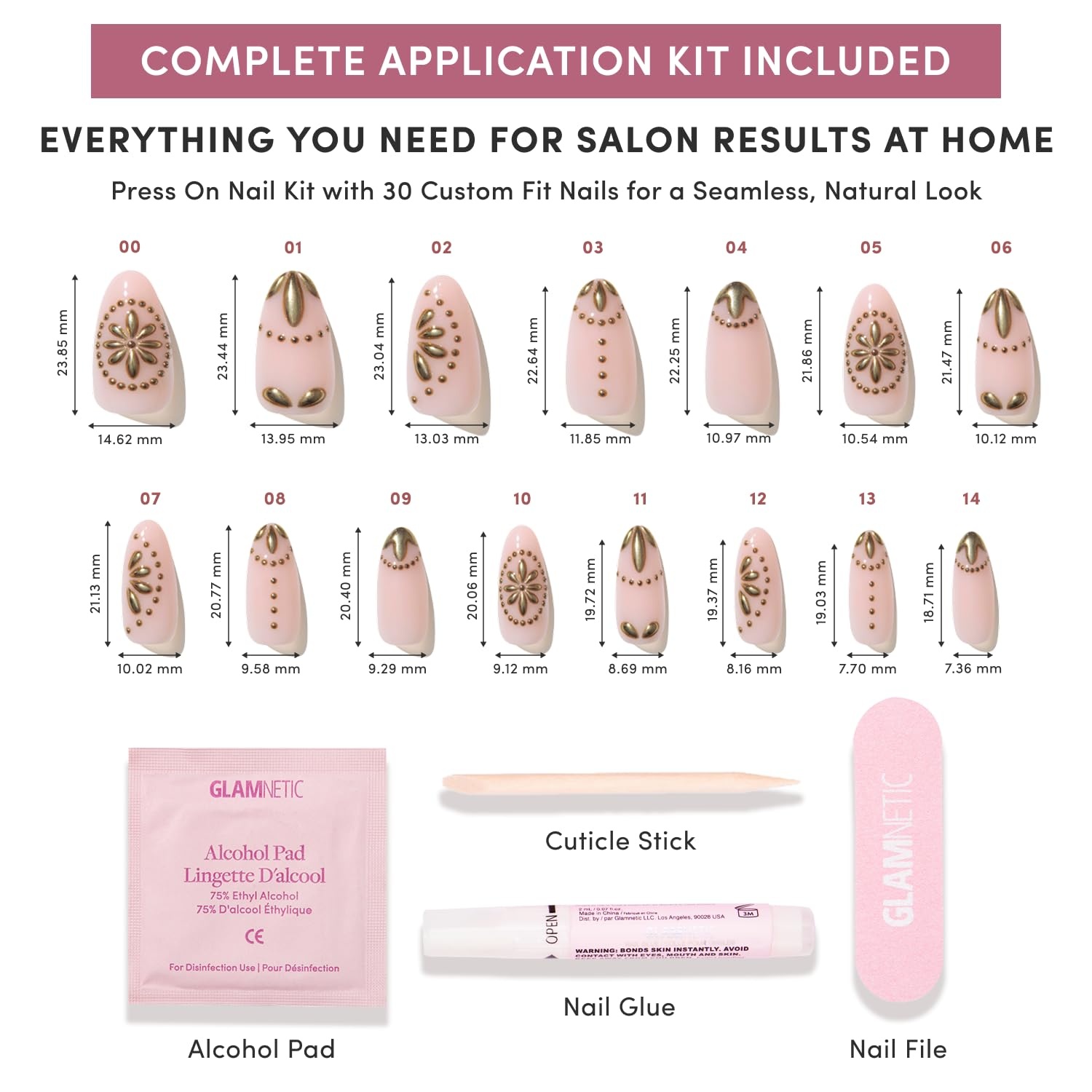 image:imageGlamnetic Press On Nails Athenian Gold Medium Oval Fake Nails with 3D Raised Gold Foil Glossy Finish Salon Quality Vacation Nails 15 Sizes 30 Nail Kit with Glue