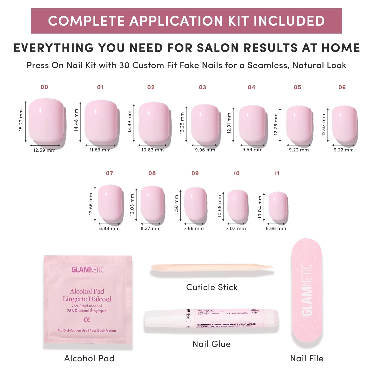 image:imageGlamnetic Press On Nails Medium Coffin Fake Nails Glazed Red Press On Nails Salon Quality Kit with Glue Runway Red 30 Nail Set in 15 Sizes1E Pink Pop