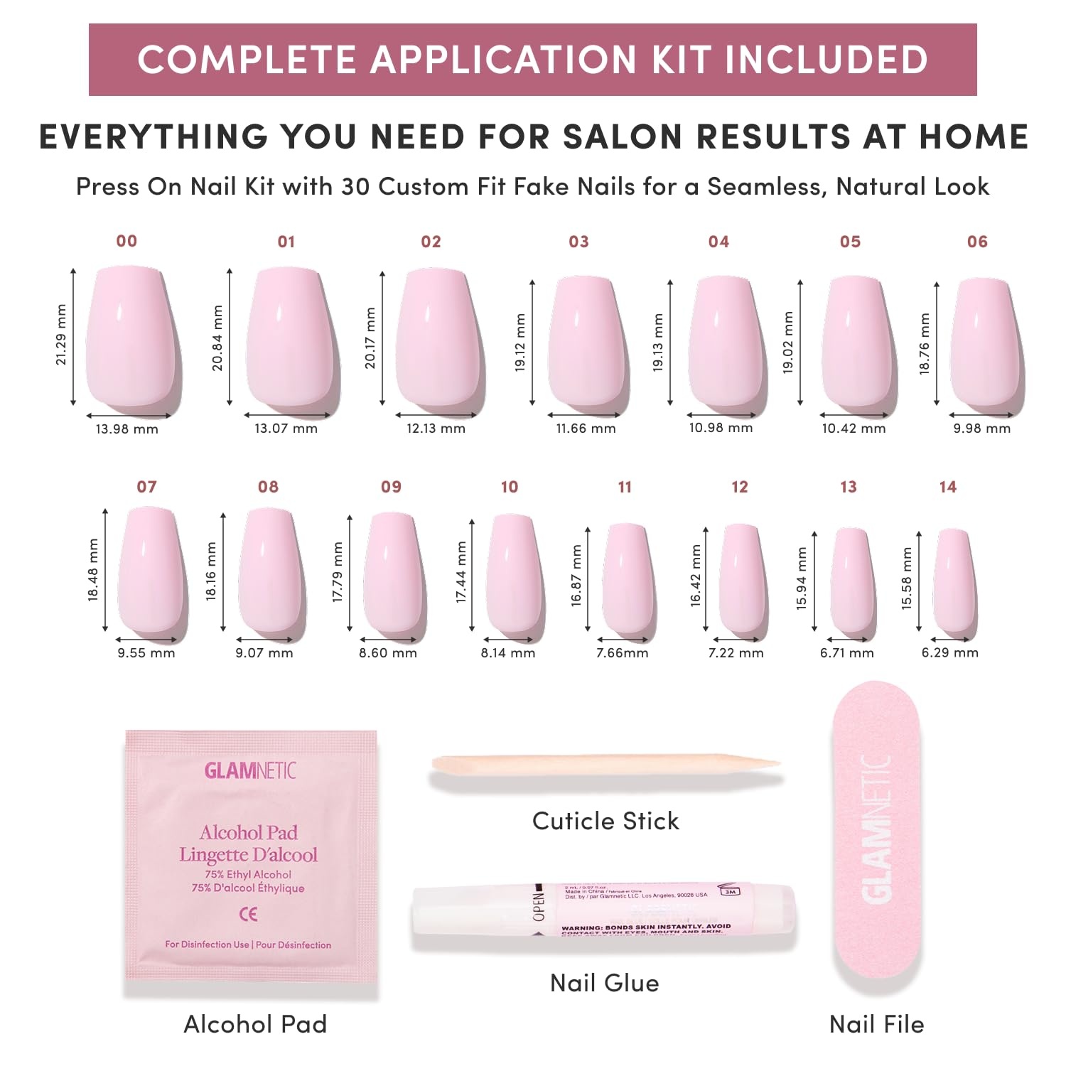 image:imageGlamnetic Press On Nails Medium Coffin Fake Nails Glazed Red Press On Nails Salon Quality Kit with Glue Runway Red 30 Nail Set in 15 Sizes1F Pink Statement