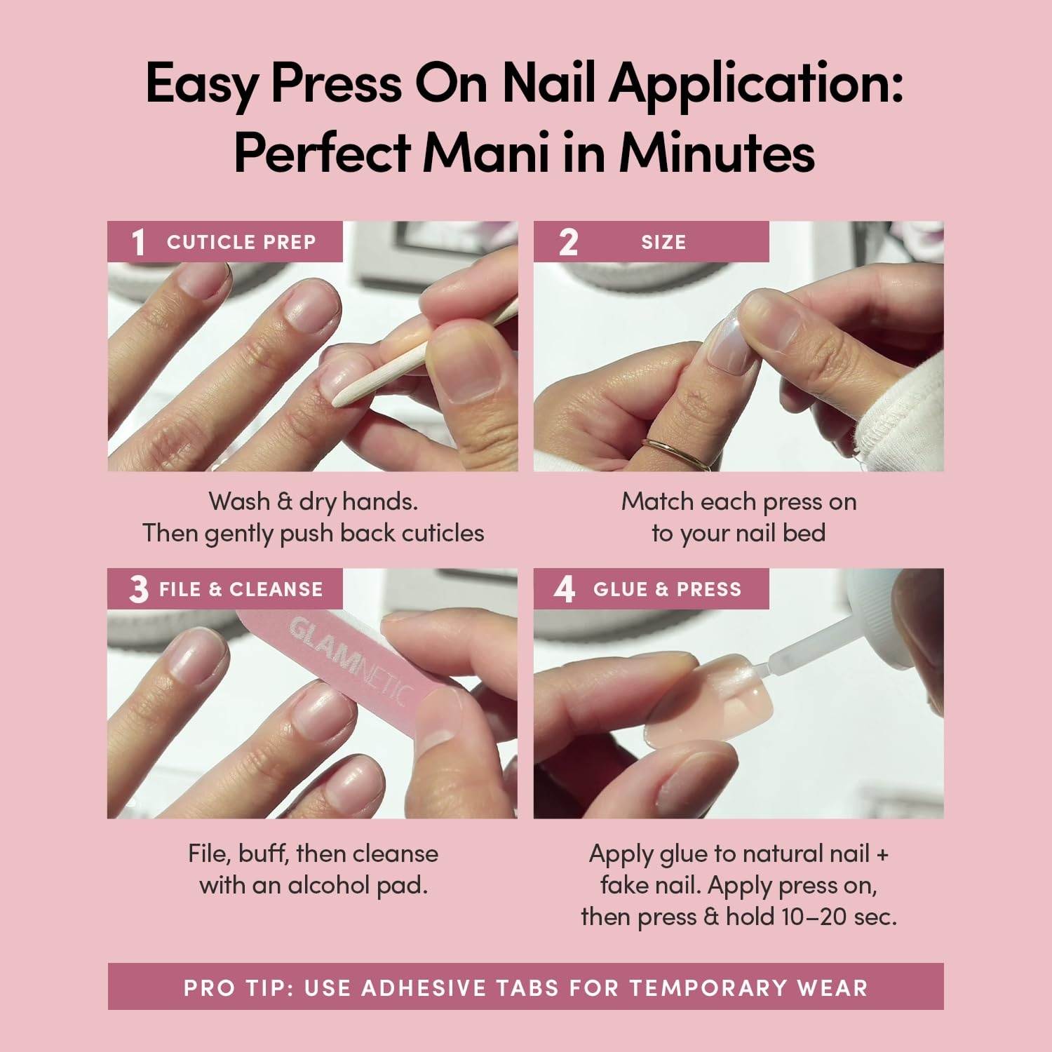 image:imageGlamnetic Press On Nails Medium Coffin Fake Nails Glazed Red Press On Nails Salon Quality Kit with Glue Runway Red 30 Nail Set in 15 Sizes3B Pink Whisper