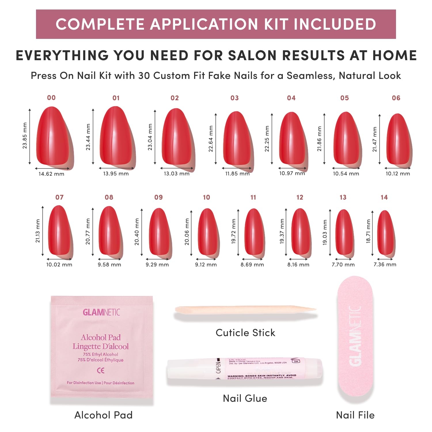 image:imageGlamnetic Press On Nails Medium Coffin Fake Nails Glazed Red Press On Nails Salon Quality Kit with Glue Runway Red 30 Nail Set in 15 Sizes4A ItGirl Red