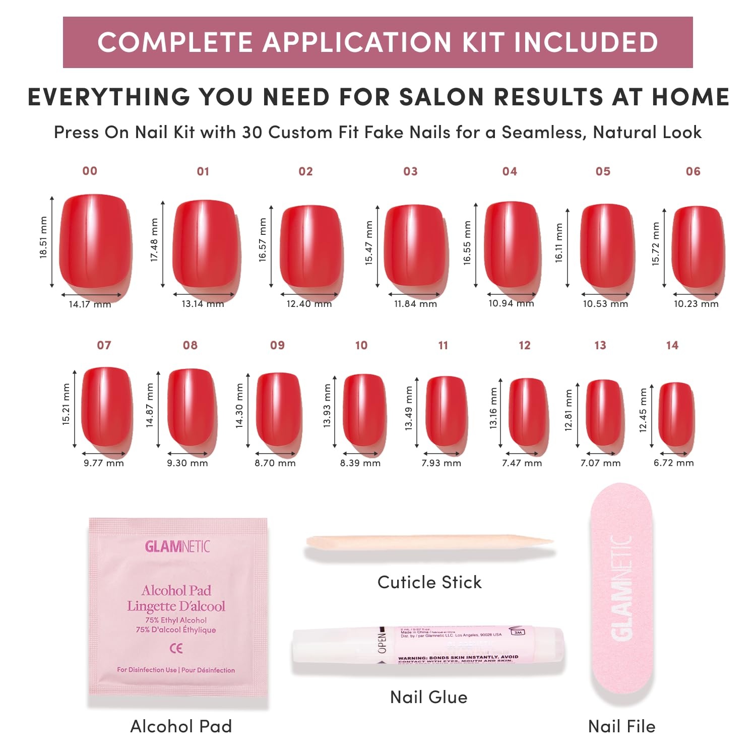 image:imageGlamnetic Press On Nails Medium Coffin Fake Nails Glazed Red Press On Nails Salon Quality Kit with Glue Runway Red 30 Nail Set in 15 Sizes4C Statement Red