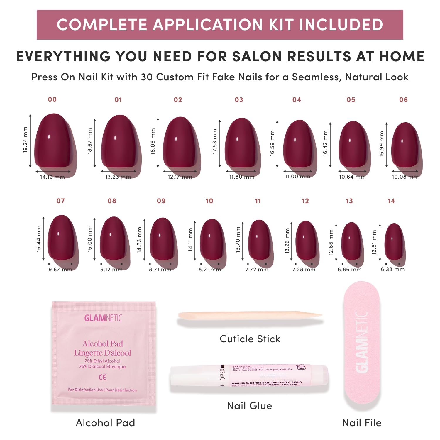 image:imageGlamnetic Press On Nails Medium Coffin Fake Nails Glazed Red Press On Nails Salon Quality Kit with Glue Runway Red 30 Nail Set in 15 Sizes5B Berry Mood