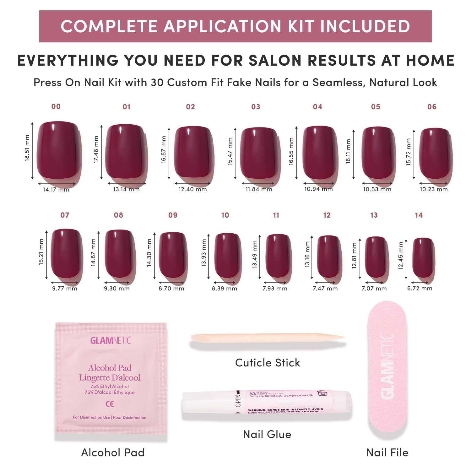image:imageGlamnetic Press On Nails Medium Coffin Fake Nails Glazed Red Press On Nails Salon Quality Kit with Glue Runway Red 30 Nail Set in 15 Sizes5C Berry Crush