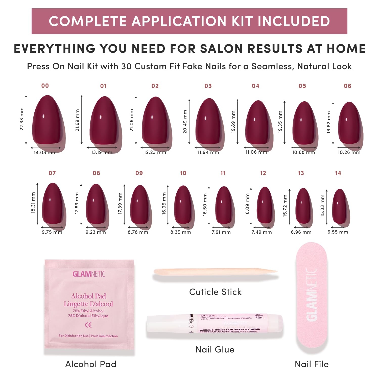 image:imageGlamnetic Press On Nails Medium Coffin Fake Nails Glazed Red Press On Nails Salon Quality Kit with Glue Runway Red 30 Nail Set in 15 Sizes5D Berry Kiss