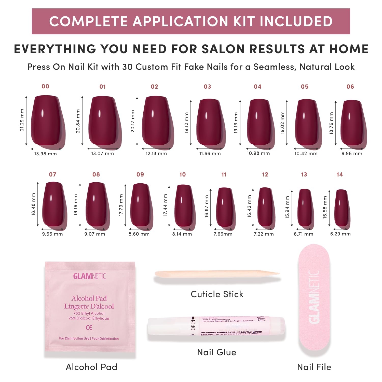 image:imageGlamnetic Press On Nails Medium Coffin Fake Nails Glazed Red Press On Nails Salon Quality Kit with Glue Runway Red 30 Nail Set in 15 Sizes5F Berry Fierce