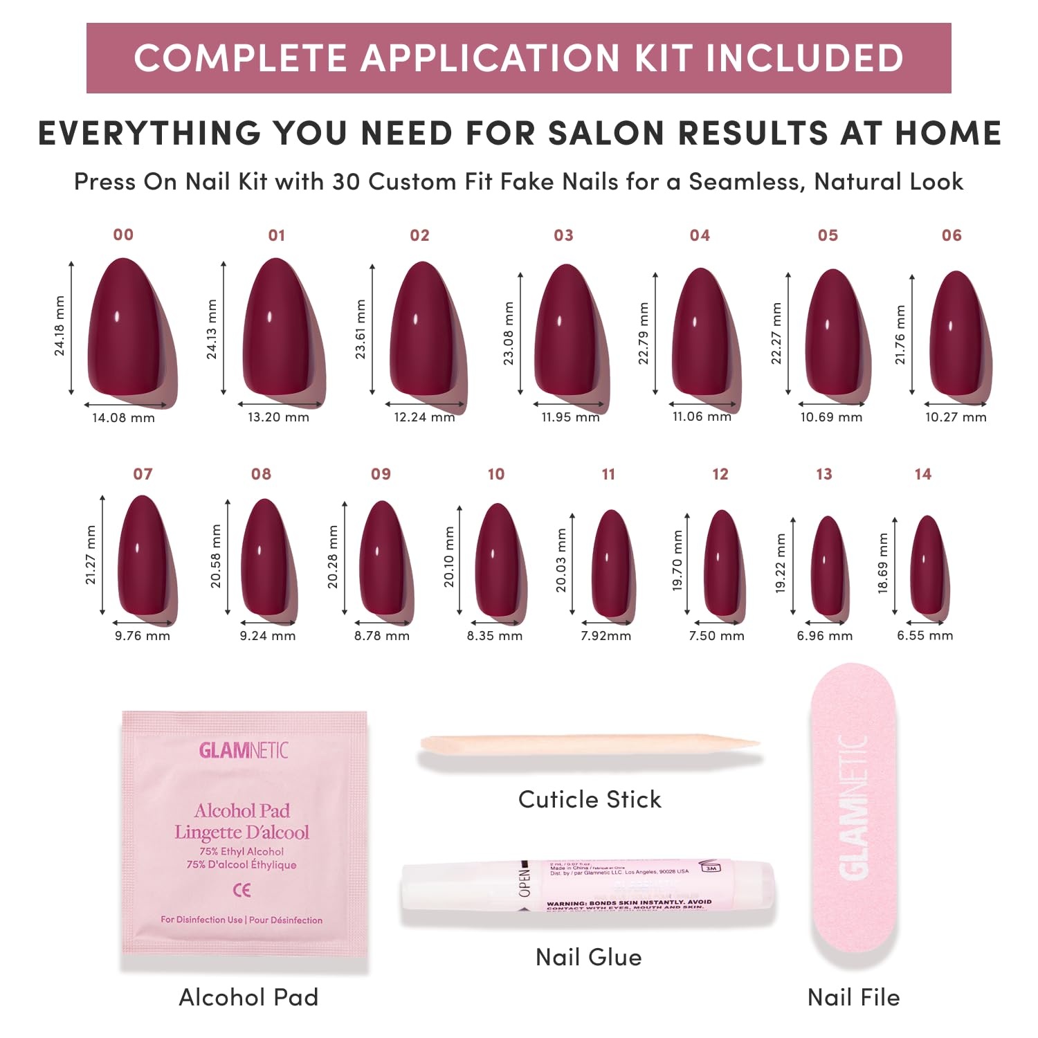 image:imageGlamnetic Press On Nails Medium Coffin Fake Nails Glazed Red Press On Nails Salon Quality Kit with Glue Runway Red 30 Nail Set in 15 Sizes5G Berry Obsession