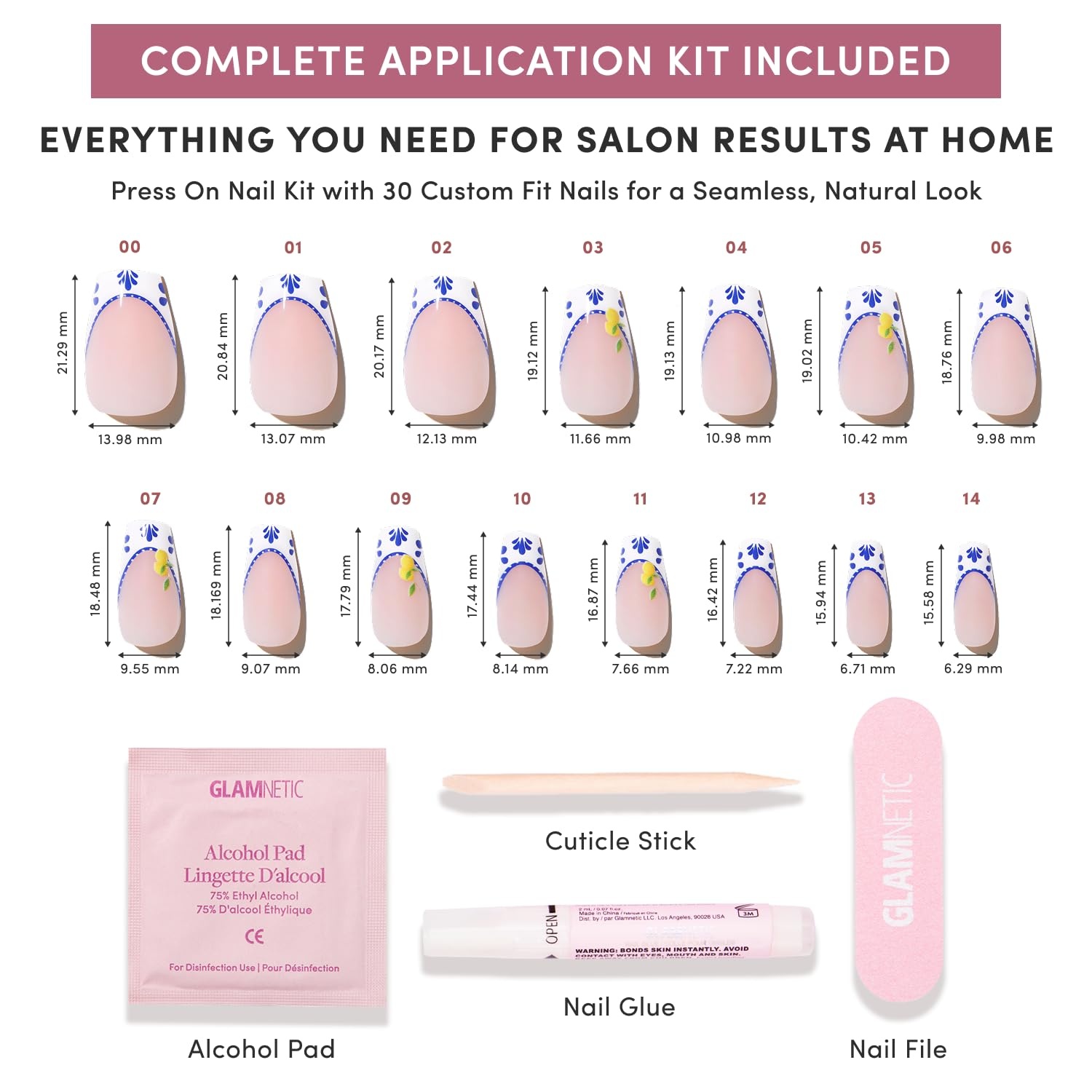 image:imageGlamnetic Press On Nails Summer Fresco Short Oval Fake Nails with Striped Blue French Tips amp Lemon Accents Salon Quality Summer Nails 15 Sizes 30 Nail Kit with GlueTuscan Twist
