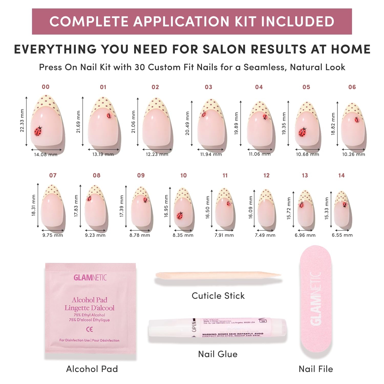 image:imageGlamnetic Press On Nails Summer Fresco Short Oval Fake Nails with Striped Blue French Tips amp Lemon Accents Salon Quality Summer Nails 15 Sizes 30 Nail Kit with GlueLady Luck