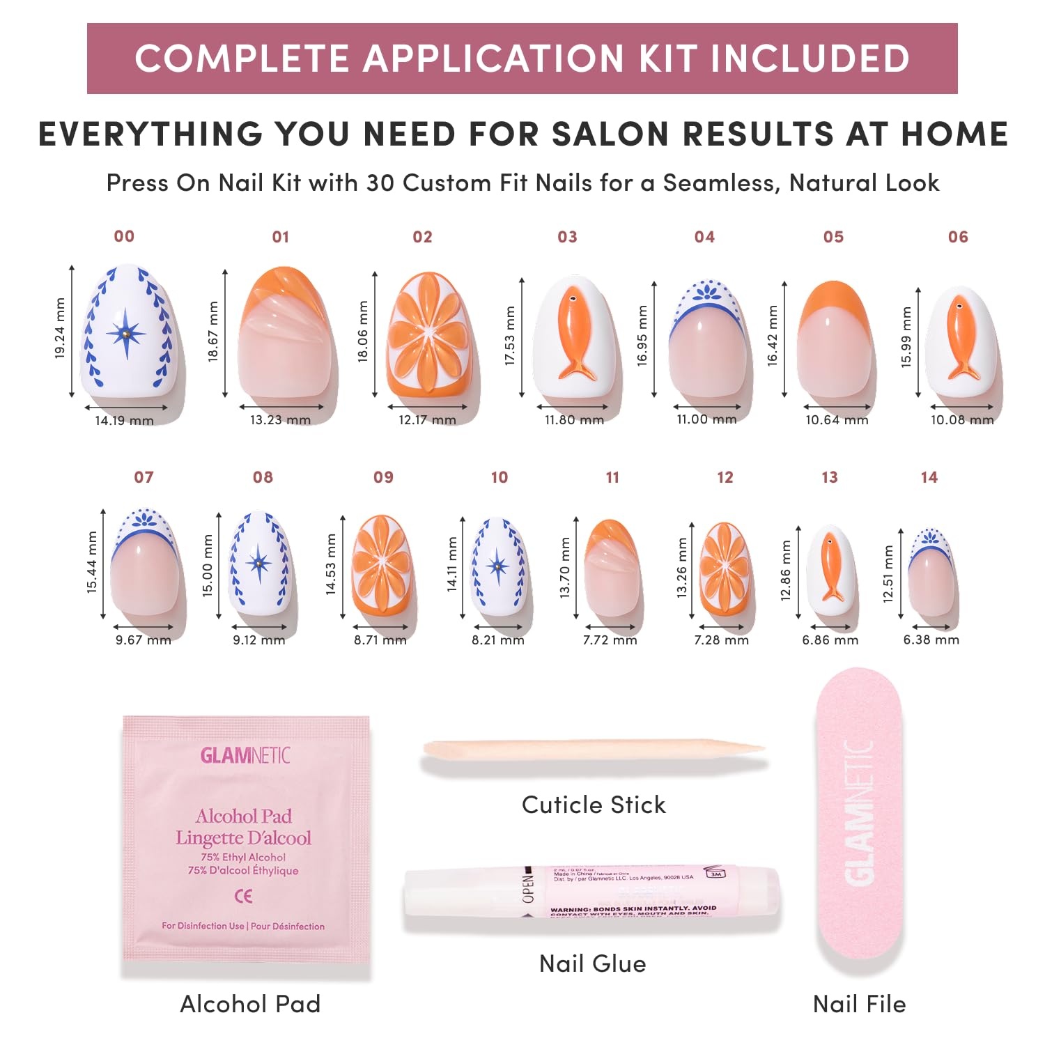 image:imageGlamnetic Press On Nails Summer Fresco Short Oval Fake Nails with Striped Blue French Tips amp Lemon Accents Salon Quality Summer Nails 15 Sizes 30 Nail Kit with GlueCitrus Coast