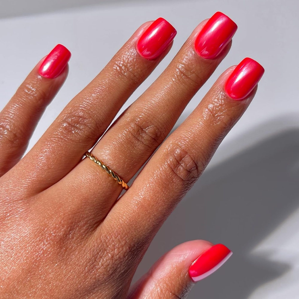 image:imageGlamnetic Press On Nails  Medium Coffin Fake Nails  Glazed Red Press On Nails Salon Quality Kit with Glue  Runway Red  30 Nail Set in 15 Sizes4C  Statement Red