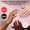 Glamnetic Press On Nails – Medium Coffin Fake Nails | Glazed Red Press On Nails, Salon Quality Kit with Glue | Runway Red – 30 Nail Set in 15 Sizes(1B – Pink Permission)