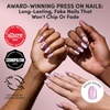 Glamnetic Press On Nails – Medium Coffin Fake Nails | Glazed Red Press On Nails, Salon Quality Kit with Glue | Runway Red – 30 Nail Set in 15 Sizes(2B – Oyster Glow)
