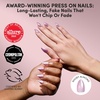 Glamnetic Press On Nails – Medium Coffin Fake Nails | Glazed Red Press On Nails, Salon Quality Kit with Glue | Runway Red – 30 Nail Set in 15 Sizes(2D – Iconic Oyster)