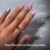 Glamnetic Press On Nails – Medium Coffin Fake Nails | Glazed Red Press On Nails, Salon Quality Kit with Glue | Runway Red – 30 Nail Set in 15 Sizes(2F – Oyster Opal)