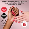 Glamnetic Press On Nails – Medium Coffin Fake Nails | Glazed Red Press On Nails, Salon Quality Kit with Glue | Runway Red – 30 Nail Set in 15 Sizes(4D – Icon Red)