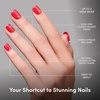 Glamnetic Press On Nails – Medium Coffin Fake Nails | Glazed Red Press On Nails, Salon Quality Kit with Glue | Runway Red – 30 Nail Set in 15 Sizes(4E – Red Legacy)