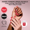 Glamnetic Press On Nails – Medium Coffin Fake Nails | Glazed Red Press On Nails, Salon Quality Kit with Glue | Runway Red – 30 Nail Set in 15 Sizes(4E – Red Legacy)