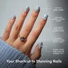 Glamnetic Press On Nails – Summer Fresco | Short Oval Fake Nails with Striped Blue French Tips & Lemon Accents | Salon Quality Summer Nails | 15 Sizes – 30 Nail Kit with Glue(Clear Skies)