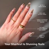 Glamnetic Press On Nails – Summer Fresco | Short Oval Fake Nails with Striped Blue French Tips & Lemon Accents | Salon Quality Summer Nails | 15 Sizes – 30 Nail Kit with Glue(Athenian Gold)