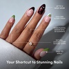 Glamnetic Press On Nails – Summer Fresco | Short Oval Fake Nails with Striped Blue French Tips & Lemon Accents | Salon Quality Summer Nails | 15 Sizes – 30 Nail Kit with Glue(Antipasto)