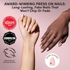 Glamnetic Press On Nails – Summer Fresco | Short Oval Fake Nails with Striped Blue French Tips & Lemon Accents | Salon Quality Summer Nails | 15 Sizes – 30 Nail Kit with Glue(Lady Luck)
