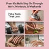Glamnetic Press On Nails – Summer Fresco | Short Oval Fake Nails with Striped Blue French Tips & Lemon Accents | Salon Quality Summer Nails | 15 Sizes – 30 Nail Kit with Glue(Sunset Tide)