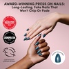 Glamnetic Press On Nails – Summer Fresco | Short Oval Fake Nails with Striped Blue French Tips & Lemon Accents | Salon Quality Summer Nails | 15 Sizes – 30 Nail Kit with Glue(Midnight Teal)