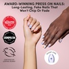 Glamnetic Press On Nails – Summer Fresco | Short Oval Fake Nails with Striped Blue French Tips & Lemon Accents | Salon Quality Summer Nails | 15 Sizes – 30 Nail Kit with Glue(Citrus Coast)