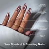 Glamnetic Press On Nails – Summer Fresco | Short Oval Fake Nails with Striped Blue French Tips & Lemon Accents | Salon Quality Summer Nails | 15 Sizes – 30 Nail Kit with Glue(Espresso Glow)