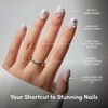 Glamnetic Press On Nails – Summer Fresco | Short Oval Fake Nails with Striped Blue French Tips & Lemon Accents | Salon Quality Summer Nails | 15 Sizes – 30 Nail Kit with Glue(Sweet Picks)