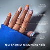 Glamnetic Press On Nails – Summer Fresco | Short Oval Fake Nails with Striped Blue French Tips & Lemon Accents | Salon Quality Summer Nails | 15 Sizes – 30 Nail Kit with Glue(Citrus Coast)