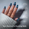 Glamnetic Press On Nails – Summer Fresco | Short Oval Fake Nails with Striped Blue French Tips & Lemon Accents | Salon Quality Summer Nails | 15 Sizes – 30 Nail Kit with Glue(Midnight Teal)