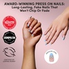 Glamnetic Press On Nails – Summer Fresco | Short Oval Fake Nails with Striped Blue French Tips & Lemon Accents | Salon Quality Summer Nails | 15 Sizes – 30 Nail Kit with Glue(Spirited Sky)