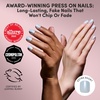 Glamnetic Press On Nails – Summer Fresco | Short Oval Fake Nails with Striped Blue French Tips & Lemon Accents | Salon Quality Summer Nails | 15 Sizes – 30 Nail Kit with Glue(Clear Skies)