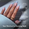 Glamnetic Press On Nails – Summer Fresco | Short Oval Fake Nails with Striped Blue French Tips & Lemon Accents | Salon Quality Summer Nails | 15 Sizes – 30 Nail Kit with Glue(Capri Coast)